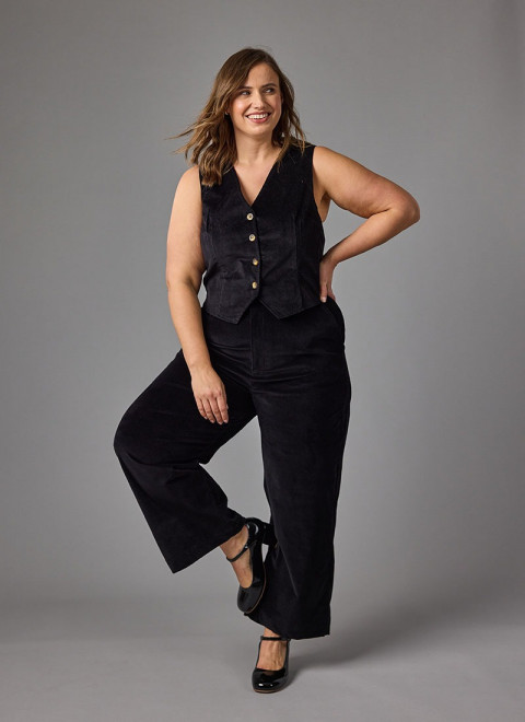 Lafayette Velvet Wide Leg Trousers - Black - Model Front Size 16