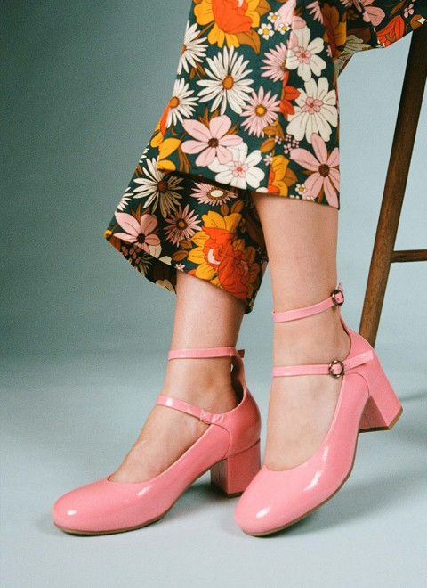 Rouen Patent Leather Mary Jane Shoes - Pink -  Model Front